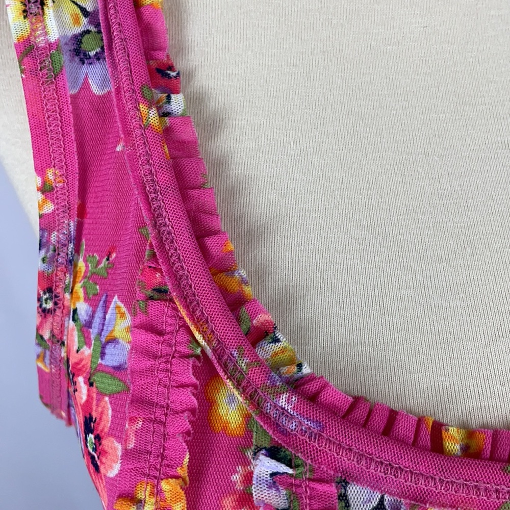 Aeropostale Pink Stretchy Sheer Floral Ruffle Tank Top - Size Small - Picture 3 of 11
